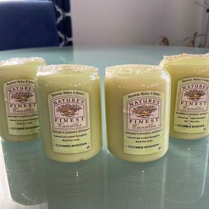 Four Cucumber Honeydew 4” pillar candles.